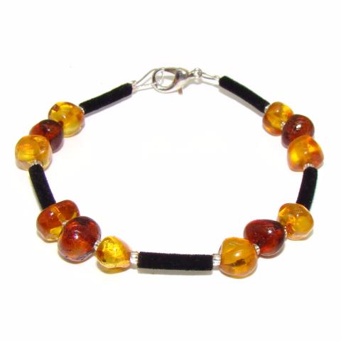 Bracelet en ambre naturel avec perle d'ambre miel cognac