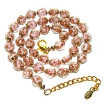 Collier verre Murano - Perles rose et or